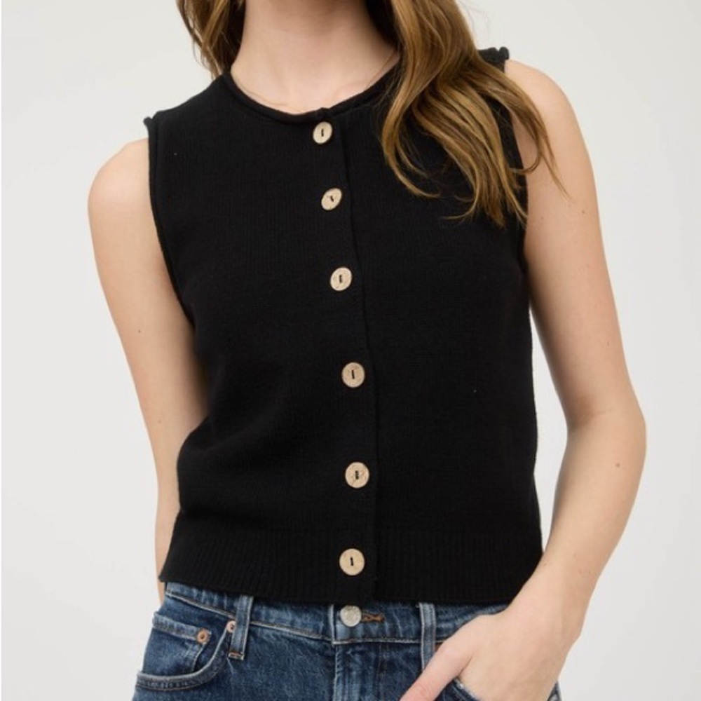 The Workshop Raw Edge Button Down Knit Vest In Black